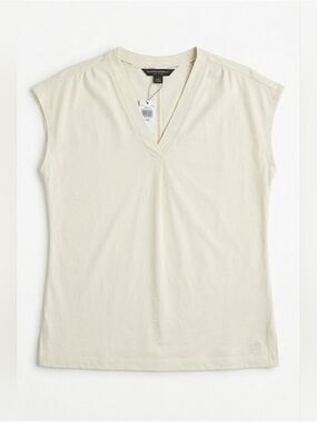 Banana Republic Off White Short Sleeve V Neck Tee, L, NWT